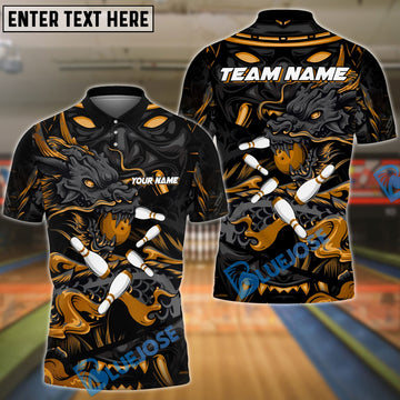 BlueJose Bowling And Pins Dragon & Samurai Customized Name 3D Shirt ( 4 Colors )
