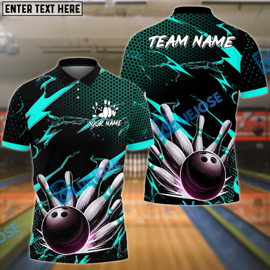 BlueJose Bowling And Pins Thunder Pattern Customized Name, Team Name 3D Shirt (4 Colors)