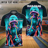 BlueJose Bowling And Pins Cat Neon Style Customized Name, Team Name 3D Shirt (4 Colors)