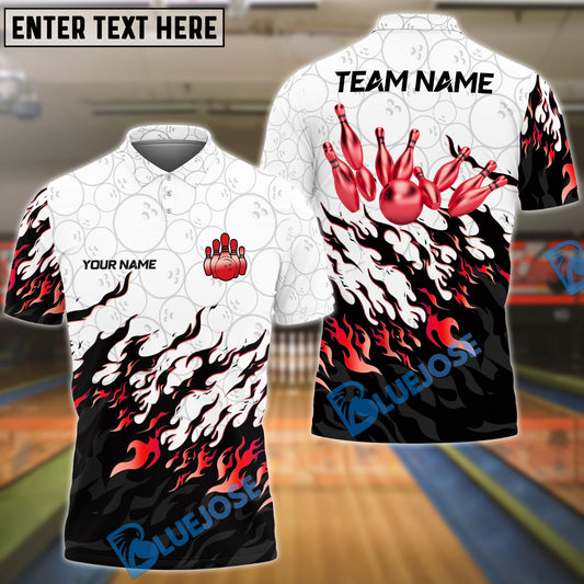 BlueJose Bowling And Pins Golden Fire Customized Name 3D Shirt (4 Colors)