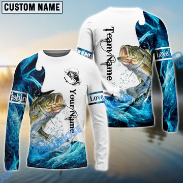 BlueJose Customize Name Bass Fishing Water & White Shirts For Kids