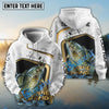 Bluejose Crappie Fishing White Marble & Gold Trim Splash Heartbeat Line Custom Name & Team Name 3D Shirts