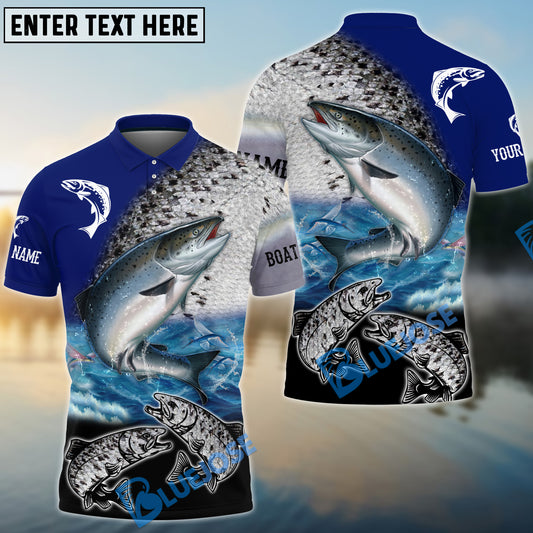 BlueJose Chinook Salmon Fishing Customize Name, Boat Name 3D Shirts