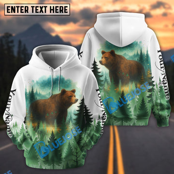 BlueJose White Bear Hunting Watercolor Art Personalized Name Hoodie For Hunting Lover