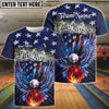 BlueJose Bowling Ball And Pins Eagle Patriotic Customized Name, Team Name 3D Polo Shirt