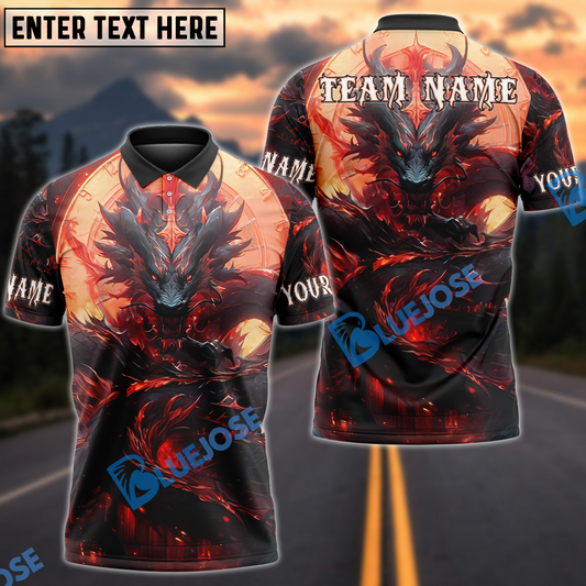 BlueJose Darts Golden Clockwork Dragon Fantasy Personalized Name, Team Name Shirt (4 Colors)