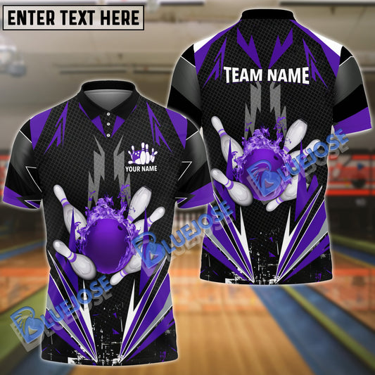 BlueJose Bowling And Pins Thunder Pattern Multicolor Personalized Name 3D Shirt