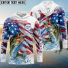 Bluejose Bass Fishing Watercolor USA Flag Custom Name & Team Name Shirts For Kids