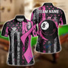 BlueJose Billiards Pink Ribbon with 8-Ball and Flag Breast Cancer Awareness Customized Name, Team Name 3D Shirt