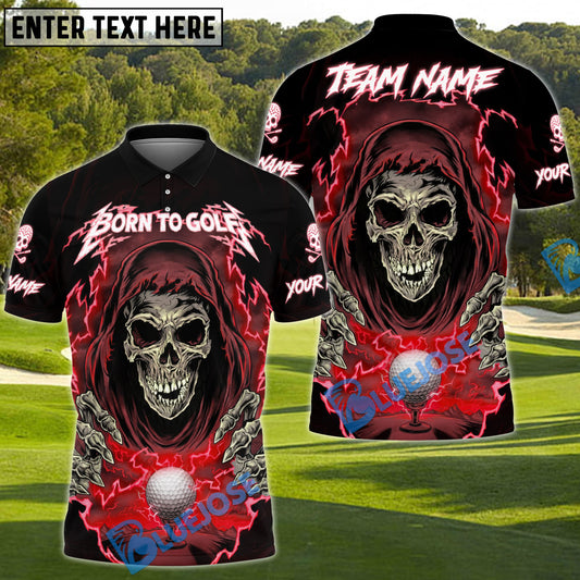 BlueJose Born to Golf Reaper Polo Shirt, Customized Name & Team Name 3D Shirts (4 Colors)