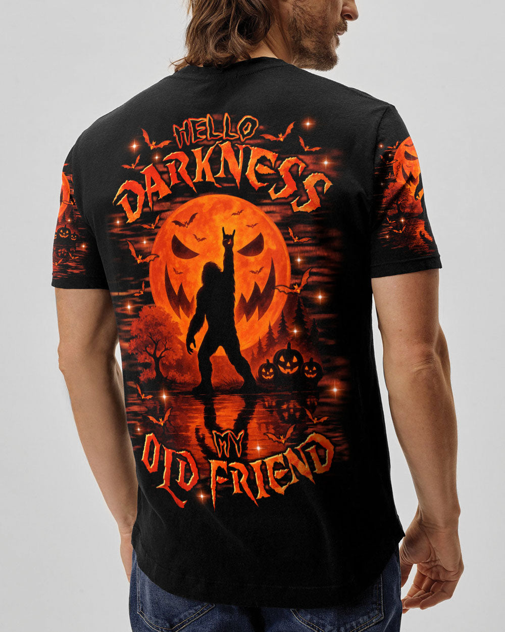 HELLO DARKNESS MY OLD FRIEND BIGFOOT HALLOWEEN ALL OVER PRINT - TLTR1808252