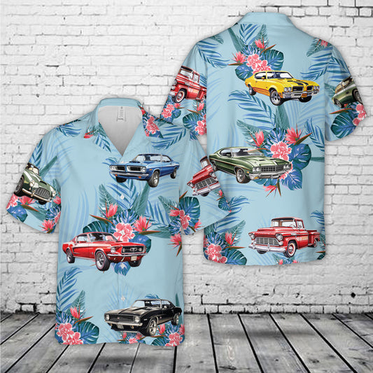 Bluejose Classic Muscle Car Tropical Floral Hawaiian Shirt