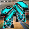 BlueJose Bowling And Pins Flame Smoke Premium Customized Name 3D Shirt (4 Colors)