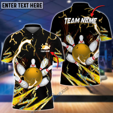 BlueJose Bowling and Pins Colorful Thunder Power Personalized Name Team Name 3D Shirt (5 Colors)