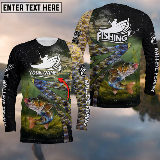 BlueJose Fishing Walleye Skin Customize Name 3D Shirts