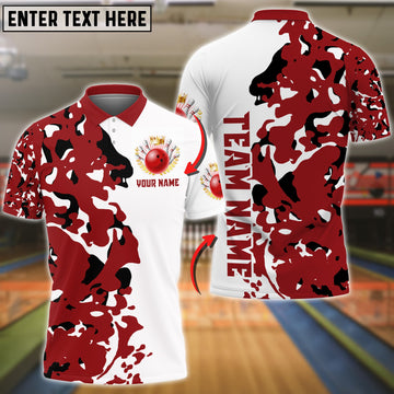 BlueJoses Bowling And Pins Red Camo Personalized Name Team Name 3D Shirt, Personalized Shirts For Bowling Players