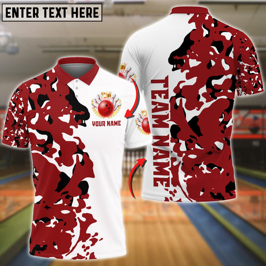 BlueJoses Bowling And Pins Red Camo Personalized Name Team Name 3D Shirt, Personalized Shirts For Bowling Players