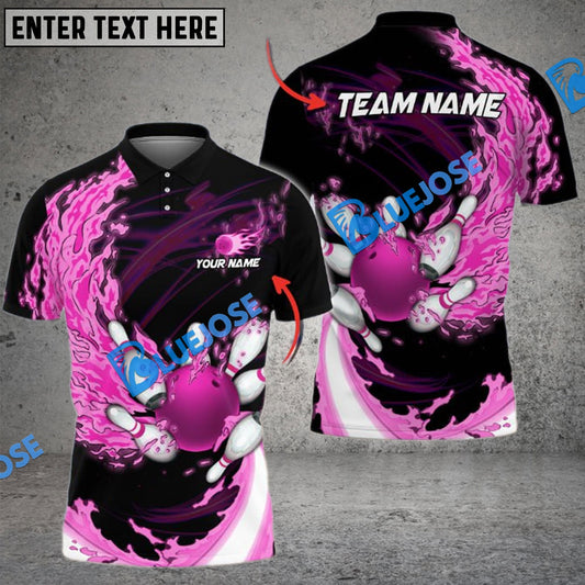 BlueJose Bowling And Pins Breath Of Fire 2.0 Customized Name 3D Shirt ( 3 Colors)