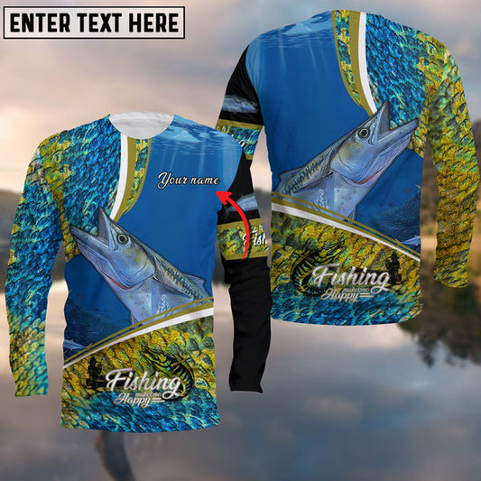 BlueJose Customize Name Fishing Kingfish Makes Me Happy 3D Shirts