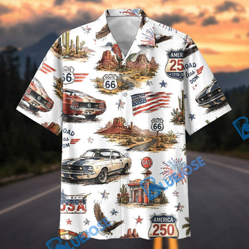 Bluejose American Road Trip Car Hawaiian Shirt