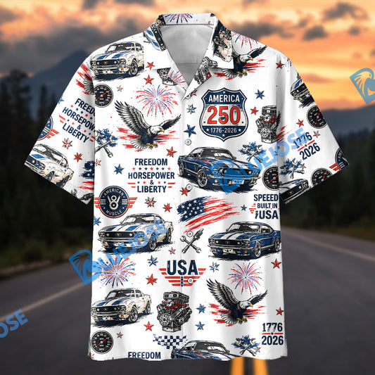 Bluejose Classic Mustang America 250 Commemorative Hawaiian Shirt