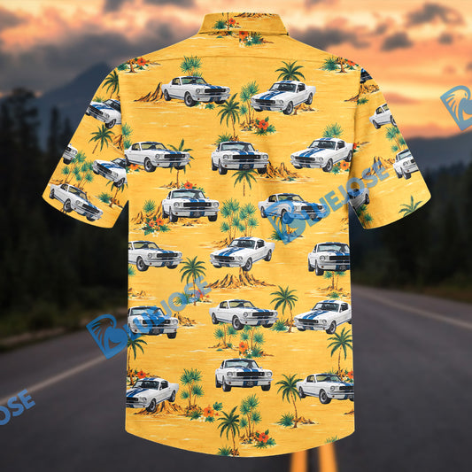 Bluejose Personalized Car 1960s Mustang Muscle Car Yellow Hawaiian Shirt