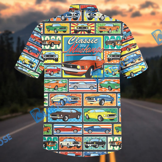 Bluejose Classic Ford Mustangs Retro Collage Hawaiian Shirt