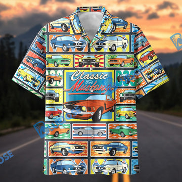 Bluejose Classic Ford Mustangs Retro Collage Hawaiian Shirt