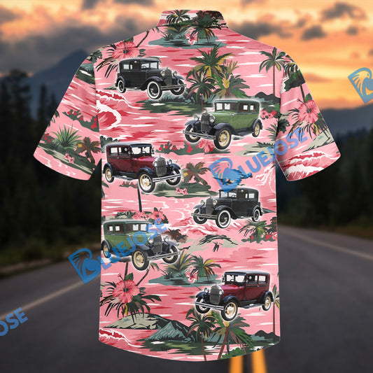 Bluejose Personalized Ford Model A Car Pink Tropical Hawaiian Shirt
