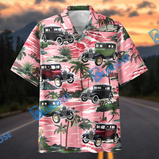 Bluejose Personalized Ford Model A Car Pink Tropical Hawaiian Shirt