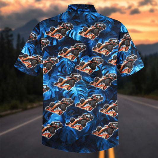 Bluejose Personalized Formula 1 Racing Car Tropical Blue Hawaiian Shirt