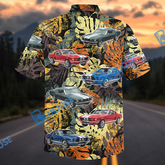 Bluejose Personalized Classic Fastback Muscle Car Tropical Grunge Hawaiian Shirt