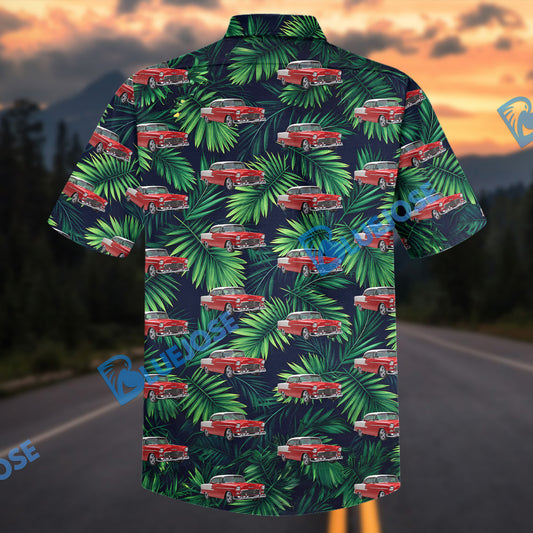 Bluejose Custom Car 1955 Chevy Bel Air Tropical Palm Hawaiian Shirt