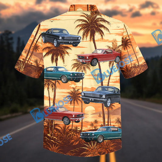 Bluejose Personalized Car Classic Muscle Car Tropical Sunset Hawaiian Shirt