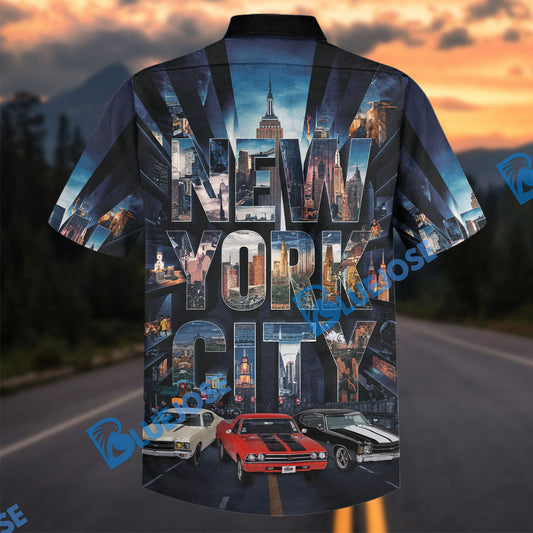 Bluejose Personalized Car New York City Skyline Classic Cars Hawaiian Shirt