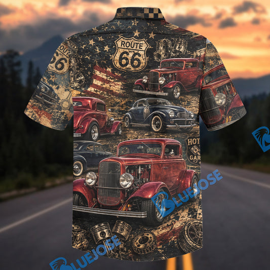Bluejose Personalized Vintage 1932 Ford Coupe Deluxe Route 66 Hawaiian Shirt