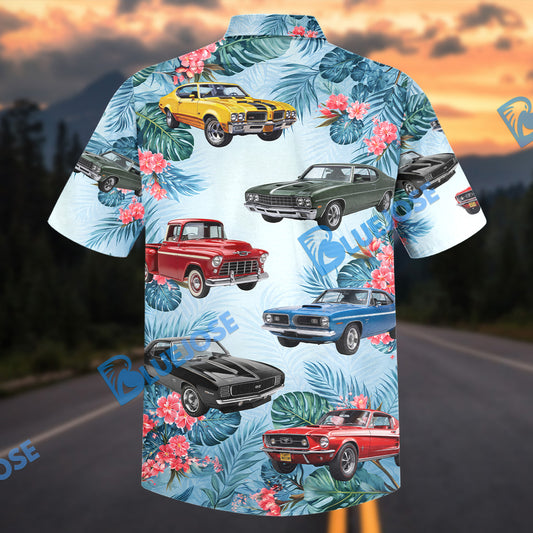 Bluejose Personalized Car Classic Muscle Car & Vintage Truck Tropical Floral Hawaiian Shirt