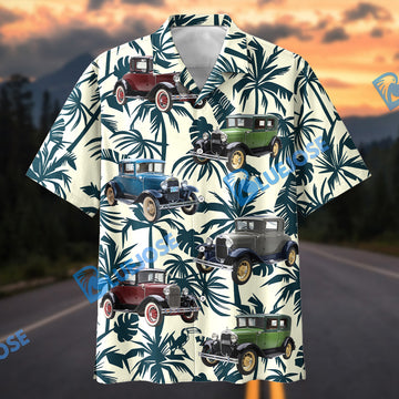 Bluejose Personalized Car Antique Classic Car Tropical Palm Leaf Hawaiian Shirt