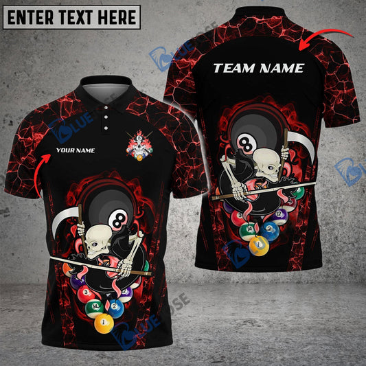 BlueJose Billiards 8 Ball Skull Gang Personalized Name, Team Name Unisex Shirt ( 6 Colors )