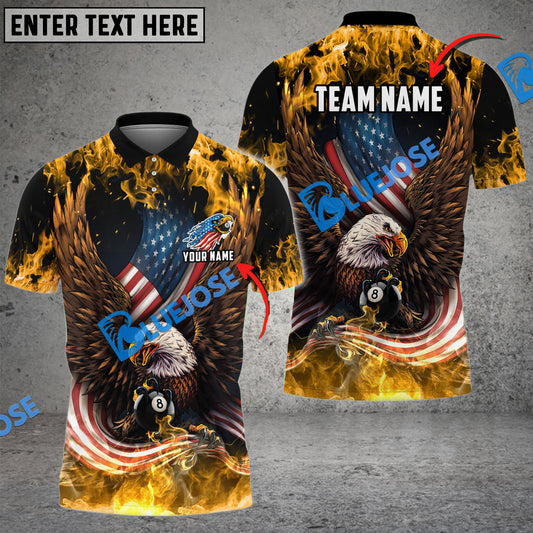 BlueJose Billiards Ball 8 Eagle US Flag Pattern Personalized Name, Team Name Unisex Shirt ( 6 Colors )
