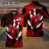 BlueJose Bowling And Pins Water Paint Customized Name 3D Shirt (4 Colors)