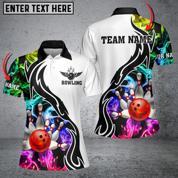 BlueJose Bowling And Pins Multicoler Smoke Pattern Customized Name 3D Shirt For Women