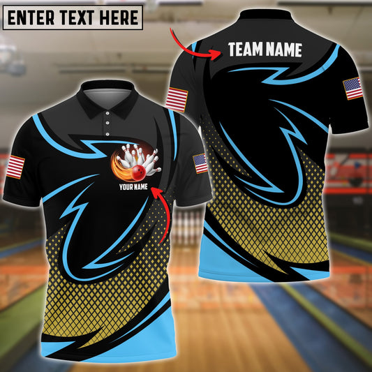 BlueJose Multicolor Bowling Rhombus Pattern Premium Customized Name 3D Polo Shirt, Personalized Shirts For Bowling Players