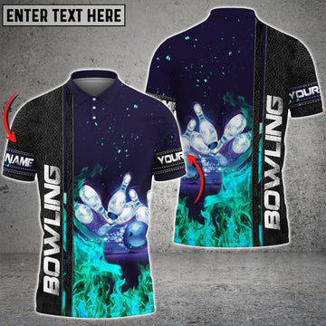 BlueJose Dark Blue Bowling Cyan Flame Customized All Over Printed Shirt