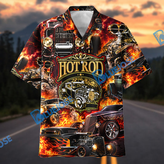 Bluejose Hot Rod Fire Flame Hawaiian Shirt