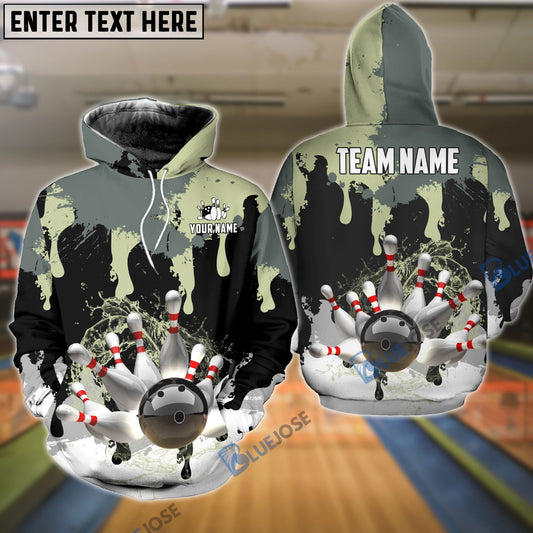 BlueJose Bowling and Pins Camo Ink Pattern Customized Name, Team Name 3D Shirt