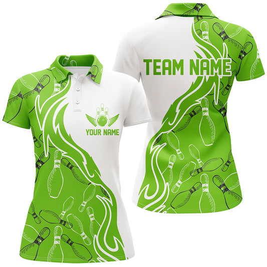 BlueJose Green Bowling Pins Pattern Premium Customized Name 3D Shirt For Women Personalized Shirts For Bowling Players