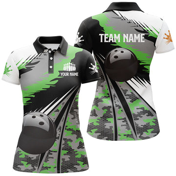 BlueJose Black Ball Green Camo Bowling Premium Customized Name 3D Shirt For Women