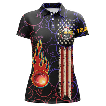 BlueJose Patriotic Bowling Tournament American Flag Black Bowling Premium Customized Name 3D Shirt For Women Personalized Shirts For Bowling Players