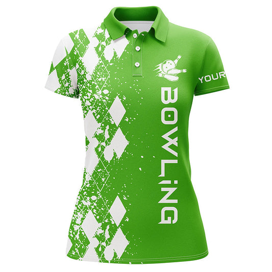 BlueJose Green Bowling Argyle Bowling Pattern Premium Customized Name 3D Shirt For Women Personalized Shirts For Bowling Players